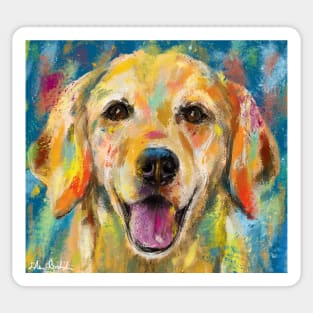 Artistic and Colorful Painting of Golden Retriever Smiling Sticker